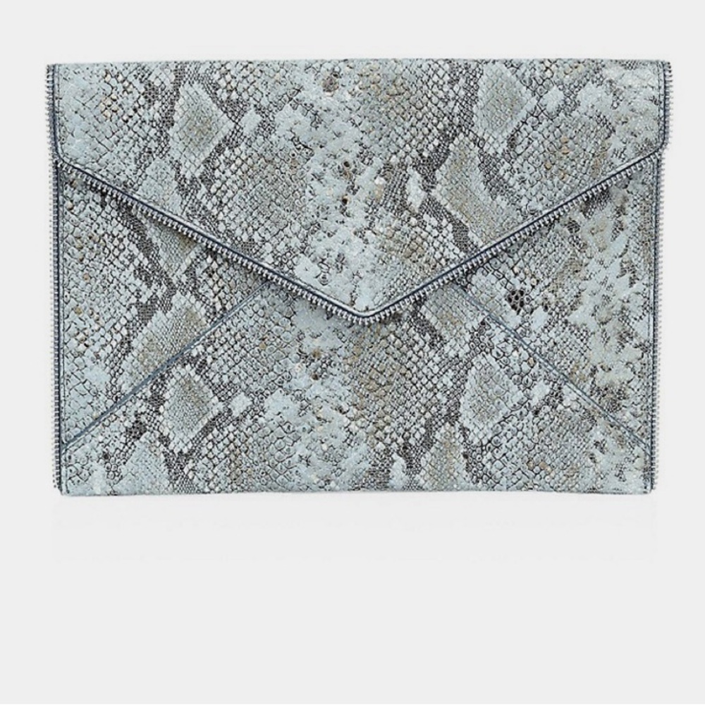 NWOB Rebecca Minkoff Leo Snakeskin-Embossed Leather Envelope Clutch - Cement